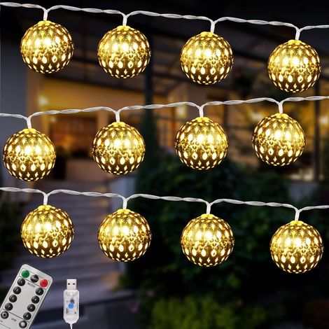 Moroccan LED String Lights, 4.5m 30 LED USB 8 Lighting Modes with Remote Control Golden Ball Oriental Moroccan Style (1/5)