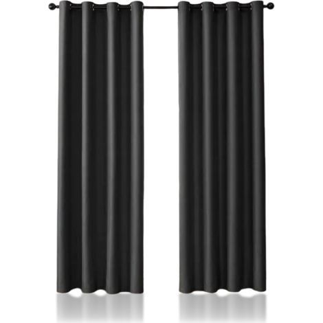 Ensemble de 2 rideaux occultants thermiques à œillets solides pour chambre à coucher, 100 x 200 cm, noirs (1/5)