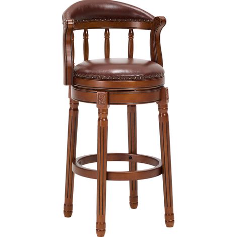 Tabourets de bar en cuir de vache avec dossier, pivotants à 360°, cadre en bois ivoire, hauteur bar 75 cm (1/5)