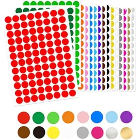 1872 pastilles adhésives, pastilles rondes autocollantes, 16 étiquettes de couleur, pastilles de marquage, pour usage de bureau, pastilles rondes pour calendriers, agendas et loisirs créatifs (13 mm)