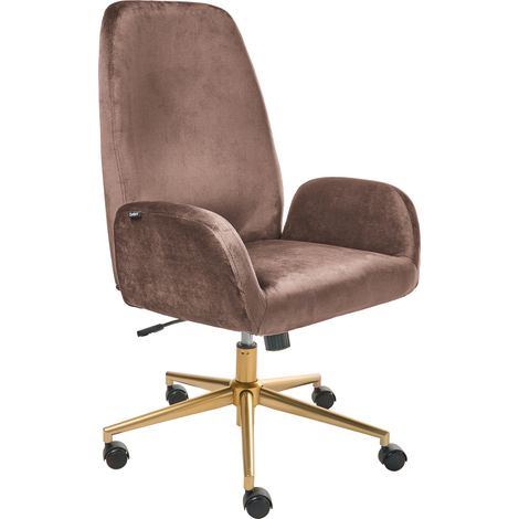 Silla de oficina tapizada en terciopelo giratoria ajuste de altura del asiento marrón Clare (1/5)