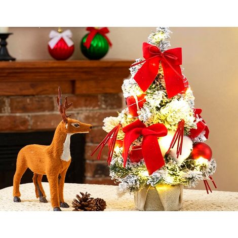 Sapin de Noël miniature de table 30 cm, nœuds rouges festifs, guirlande lumineuse incluse (1/4)