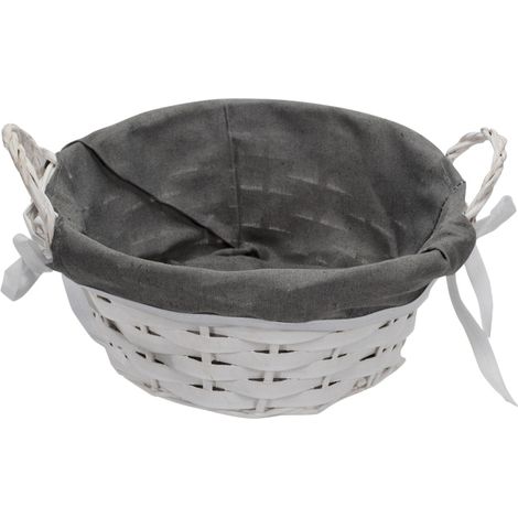Cestino in Vimini rotondo di colore bianco - Diametro 23 cm e Altezza 10 cm - Cestino con fodera in tessuto Portaoggetti intrecciato - Portapane con m (1/5)