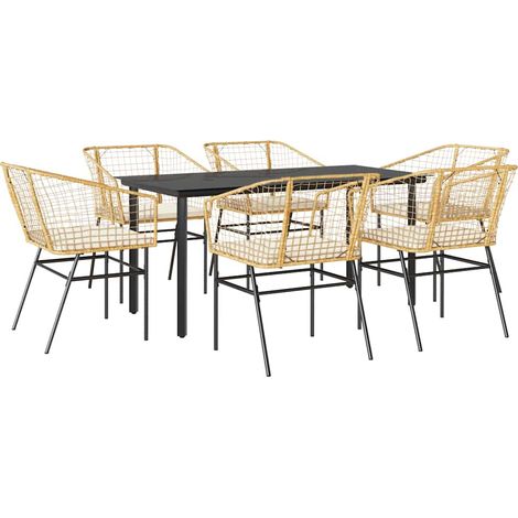Maison Exclusive - 7-tlg. Garten-Essgruppe mit Kissen Braun Poly