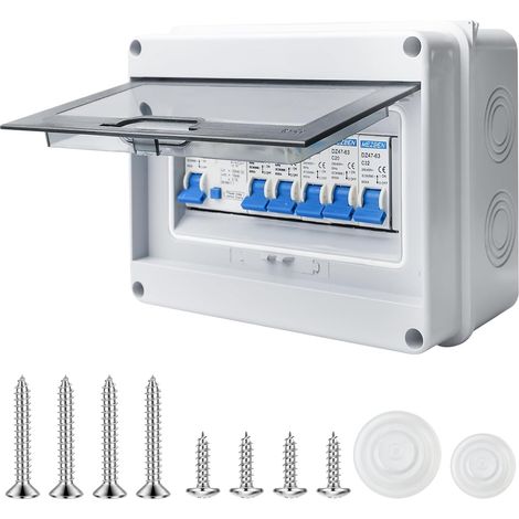 Boîte à fusibles en saillie IP65, petit répartiteur, sous-distribution en saillie, boîte de distribution pour bureau, pièces humides, disjoncteur 63 A, interrupteur AC 2 x 10 A+16 A+20 A+32 A/8 (1/5)