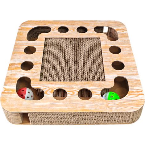 Griffoir Pour Chat - Carton Ondulé Carré Avec Boules À Facettes - Tapis D Activite 3 En 1 - 1 Piece