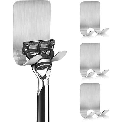 Support Rasoir - Acier Inoxydable Brossé - Adhésif Sans Perçage - Pour Salle De Bain Cuisine Miroir Carrelage - 4 Pièces (1/5)