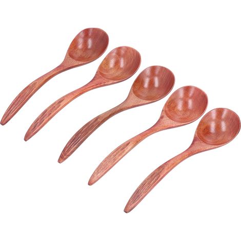 Lot de 5 cuillères en bois à long manche pour sucre, sel, thé, épices, pour la maison, le restaurant, l'hôtel (1/5)