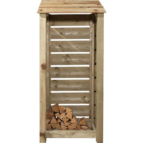 Wooden log store, Slatted timber storage (W-79cm, H-180cm, D-88cm) natural finish