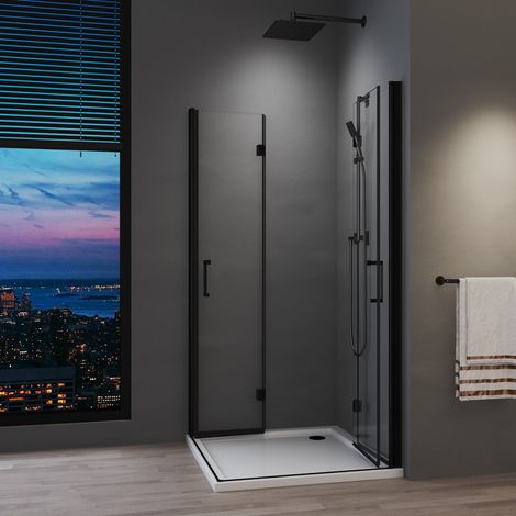 100 x 120 x 195 cm Schwarzer Duschkabine Falttür Eckeinstieg Duschkabine Eckdusche Drehfalttür Dusche Duschwand aus 6mm NANO ESG Sicherheitsglas