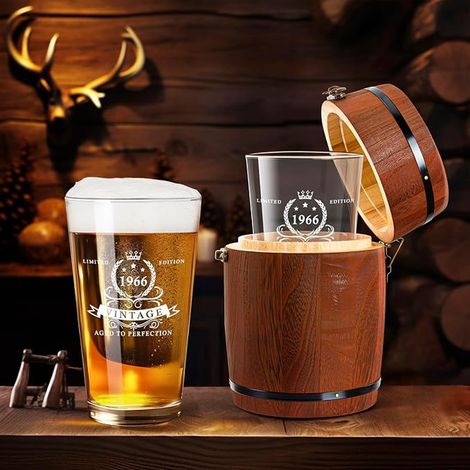 hommes 450 ml, verre à bière 1965 dans une boîte en tonneau, verre à bière d'anniversaire