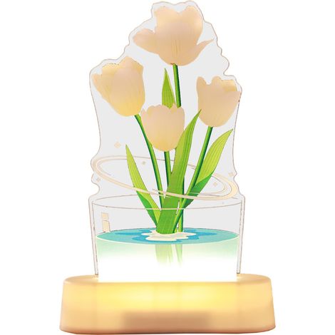Veilleuse dortoir tulipe, décoration, Table de chevet, chambre à coucher, lampe en acrylique, Portable (Champagne) (1/5)