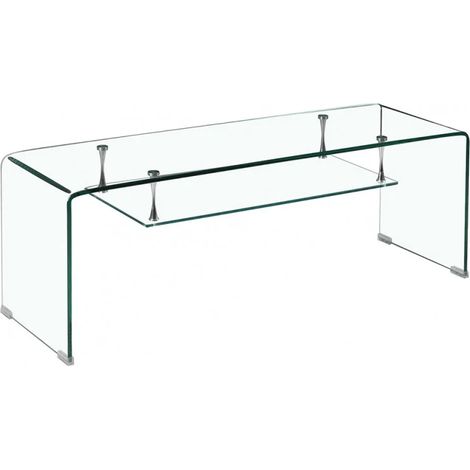 Meuble TV en verre trempé 126 cm – Étagère suspendue vitrée – Plateau inférieur 79.5 cm – Résistance 40 kg – Design moderne – Meubletmoi (1/5)