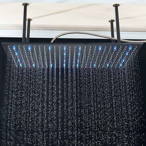 Zamery – Pommeau de douche à LED carré 80cm x 40cm – Noir mat – Buse en silicone anti-calcaire – Installation facile – Douche pluie haute pression - 80CM40CM