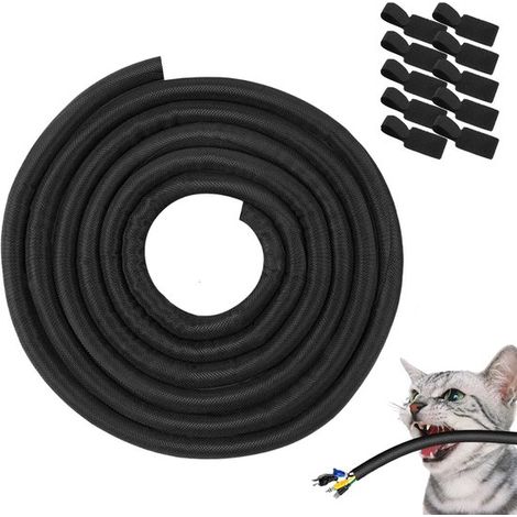 Protection de câble pour animaux - Gaine de protection - Protection anti-morsures - 3 mètres de long - Noir - Convient pour la maison ou le bureau - 10 attaches Velcro de 150 mm (1/5)