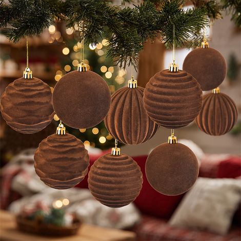 Boule De Noel En Velours - 12 Pièces - Diamètre 8 Cm - Décoration Arbre De Noël Intérieure - Ornement Accroche Pour Fête De Fin D Année (1/5)