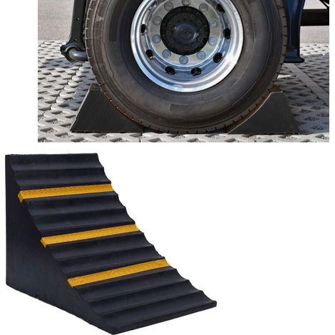 Cale de roue en caoutchouc robuste 25 x 16 x 19 cm, résistante aux intempéries, sécurité renforcée, portable, pour voiture, caravane, camping-car, camion et quad. (1/5)