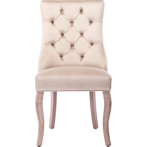 Lot de 6 chaises de salle à manger en velours beige, dossier haut capitonné, structure en bois, style moderne pour cuisine et salon CHICFURN (1/5)