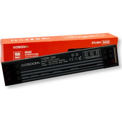 Trasformatore LED slim 24V dimmerabile DIP, alimentatore sottile IP20 uso interno, Disponibili 60W 100W 150W 200W 300W (150W) (1/4)