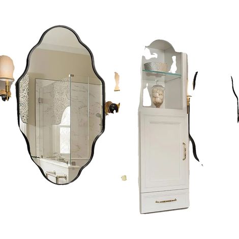 Miroir mural, forme irrégulière, design moderne, Lantern cadre noir (1/2)