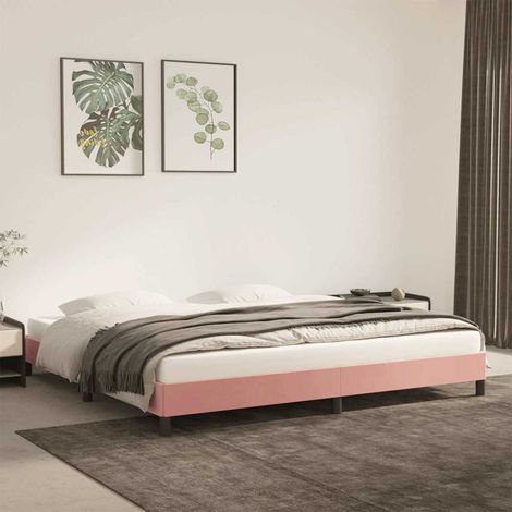 Estructura cama sin colchón terciopelo rosa 200x200 cm (1/5)