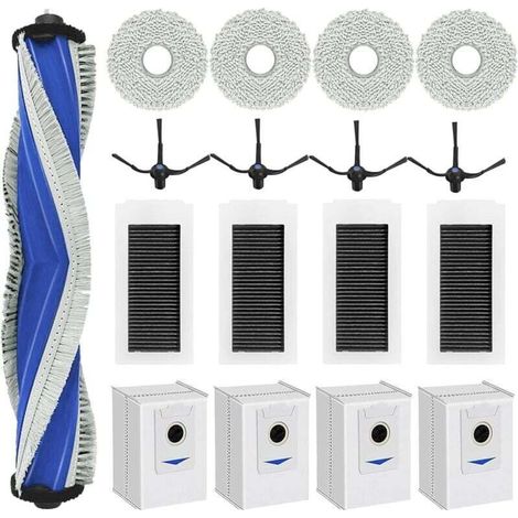 17-piece accessory kit for Ecovacs Deebot X5 Pro and Deebot X5 Omni robot vacuum cleaners: 1 main brush, 4 HEPA filters, 4 dust bags, 4 cleaning cloths and 4 side brushes (1/4)