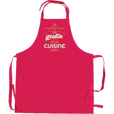 Tablier de cuisine recyclé Peps Le gratin avec poche de couleur rose 90 x 72 cm - PANGIVO (1/2)