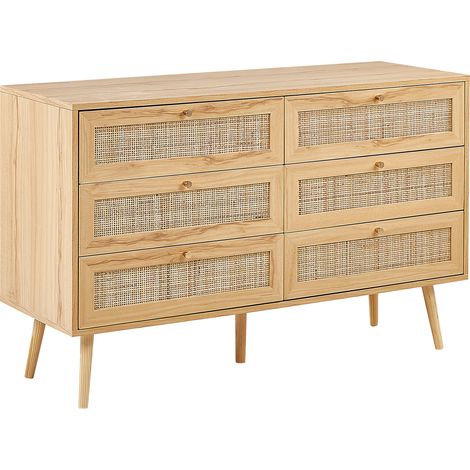 Cómoda de ratán madera clara dorado 120 x 42 cm 6 cajones boho Perote (1/5)