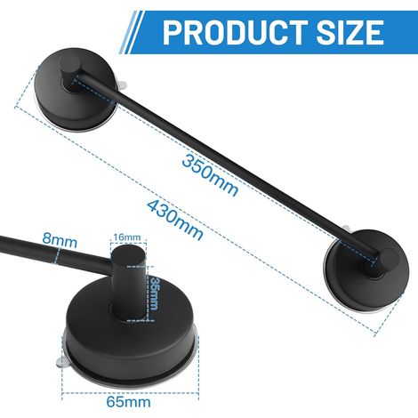 LALAGO 43cm Porte-Serviettes à Ventouse 304 Acier INOX Crochets à Ventouse sans Percer, Barre Porte-Serviettes de Salle de Bain étanche à Vide Capacité de Charge 5KG/PC Noir pour Paroi de Douche