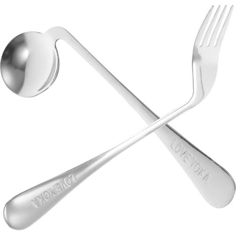 Ensemble 2 Pièces Ustensiles Ergonomiques Inox Fourchette Et Cuillère Coudée Aide Pour Repas Personnes Âgées Mobilité Réduite Confort Léger,Droite