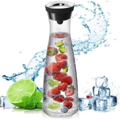 Pr Glass Carafe, 1200 ml Glass Water Pitcher Silicone Lid, for Home Beverage/Iced Tea/Milk/Coffee/Wine Serving, Transparent, Black (1/5)