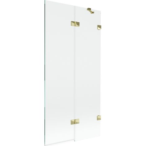 Paroi de bain Mexen Lunar 2 panneaux droite 90 x 150 cm, transparent, doré - 897-090-100-50-00-P (1/5)