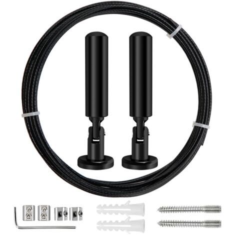 5m Tringle à rideaux Kit, Câble en Acier pour Rideau, pour Rideau, corde à linge de balcon,Noir (1/4)