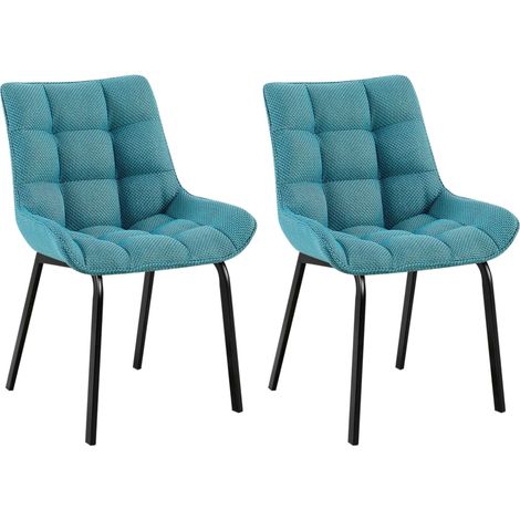 Juego de 2 sillas de comedor de tela turquesa con generoso acolchado y patas de metal negro 100007835 (1/5)