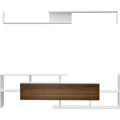 Ensemble meuble TV avec banc et étagère murale style contemporain 153,6L cm - blanc et marron (1/5)