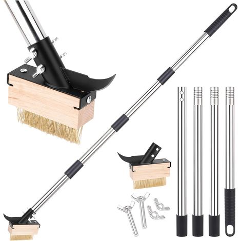 Appareil d'élimination des mauvaises herbes de 160 cm, gratte-joints 2 en 1 avec brosse métallique et grattoir, brosse à joints avec poignée, brosse à joints de jardin pour enlever la mousse (1/5)