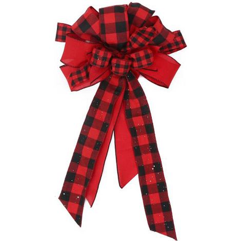 Baumspitzenschleife, rot-schwarz kariert, Stoffschleife zur Dekoration von DIY-Weihnachtskränzen (1/5)