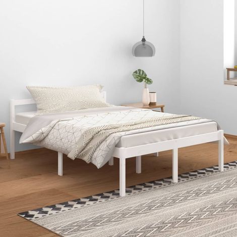 Lit double-140 x 200 cm, Cadre de lit, Lit adulte, Structure de lit Blanc Bois de pin massif PDKEI25970 (1/5)