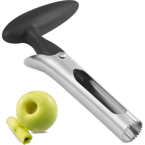 Apfelentkerner, Premium-Entkerner mit ergonomischem Griff, Apfelentkerner aus Edelstahl, gezahnte Kante, langlebiger Küchenentkerner für Äpfel, Birnen und Paprika (Schwarz)
