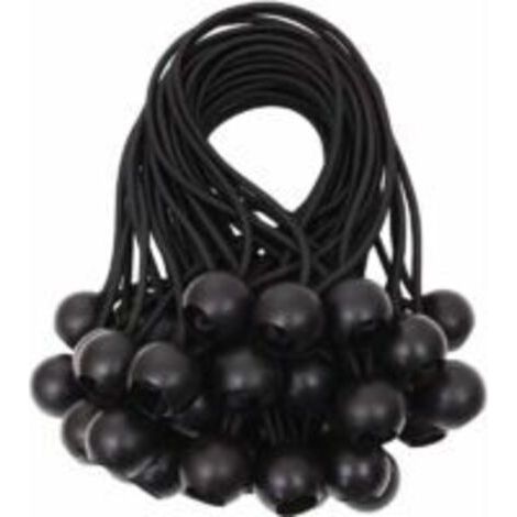 Lot de 15 Tendeur Elastique, Tendeur Bache avec Boules, Sandow Elastique Caoutchouc, pour Bâche, Adapté aux Tentes, Bannières, Filets, Rideaux Harnais d’Extension (Noir) (1/4)