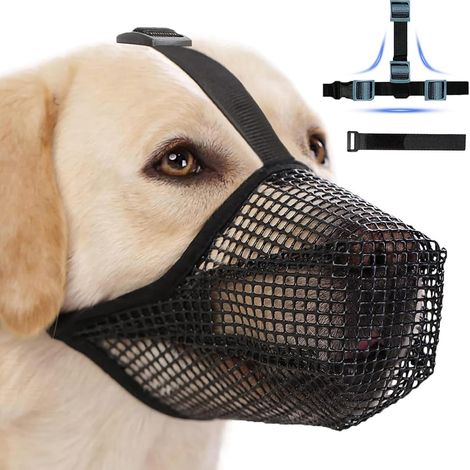 Muselière Chien, Museliere pour Chiens Ajustable avec Sangles Touch Fastener, Masque Respirant pour Animaux de Compagnie Muselière de Formation Chien Petits Chiens, Moyens Grands(L) (1/5)