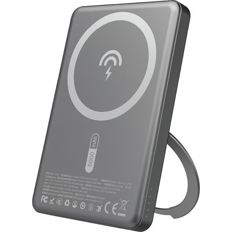 Powerbank con MagSafe e supporto, 20W PD, 5000mAh - grigio (1/2)