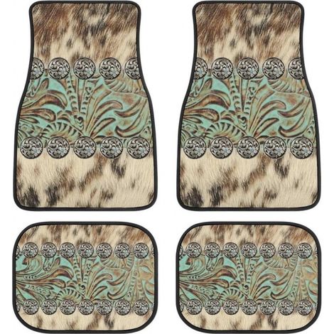 Juego de alfombrillas universales para coche (4 piezas), estilo retro, antideslizantes para la parte delantera y trasera, aptas para camiones. (1/4)
