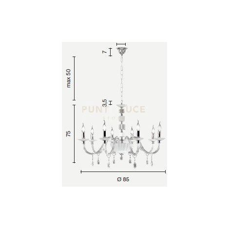 LAMPADARIO LIVIA 8 LUCI OTTANIO- TRASPARENTE E CROMO ATTACCO E14 D.85CM