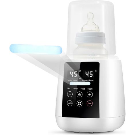 Chauffe-biberon portable 6 en 1 : chauffe, décongèle et stérilise le lait maternel et les aliments complémentaires. Écran LCD, veilleuse et thermostat.