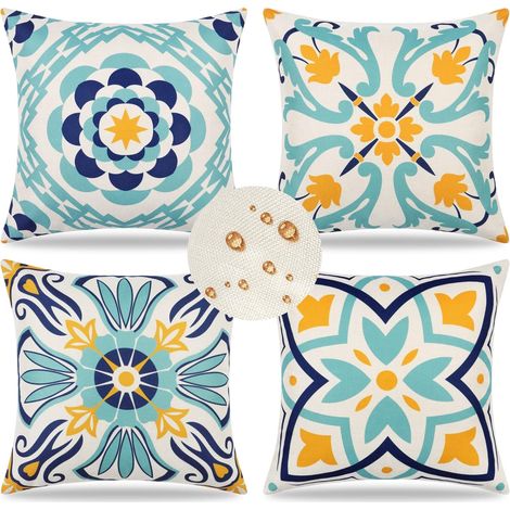 CCYKXA Set of 4 Waterproof Outdoor Pillowcases Floral Print Cushion Covers Boho Farmhouse Sofa Cushion Covers Decoration for Patio Garden Balcony Living Room Bedroom,45x45cm (1/5)