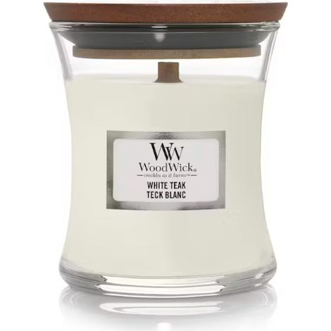 WOODWICK CANDELA CLESSIDRA PICCOLA MINI JAR WHITE TEAK (1/2)