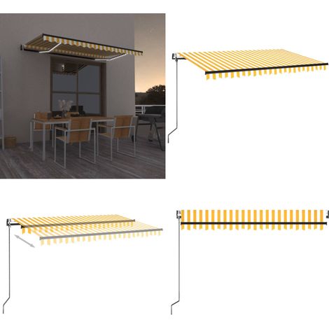 Automatische Markise mit LED & Windsensor 400x350 Gelb/Weiß - Außenmarkise - Gartensonnensegel - Terrassenüberdachung - Elektrische Markise - WindSensor - Home & Living (1/5)