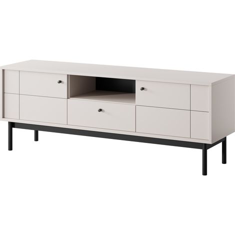 Meuble TV DIEPPE - Cachemire - Poignées en métal - Pieds en bois - Largeur 154 cm, Hauteur 56 cm, Profondeur 39 cm (1/5)
