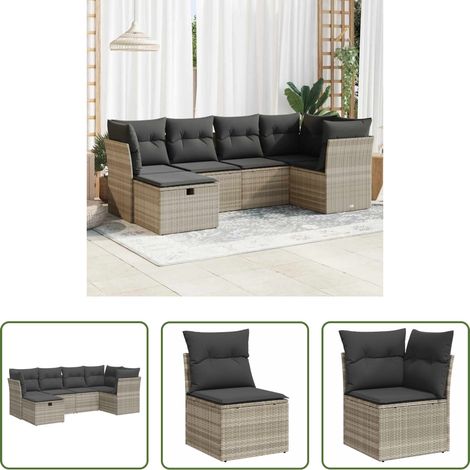 vidaXL Set Divano da Giardino 6pz con Cuscini Grigio Chiaro Polyrattan (1/5)